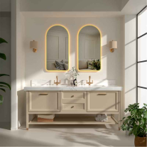 Oglindă cu dezaburire și LED Fluminia, Gaudi Gold, 50 x 100 cm, lumină ambientală, ramă gold